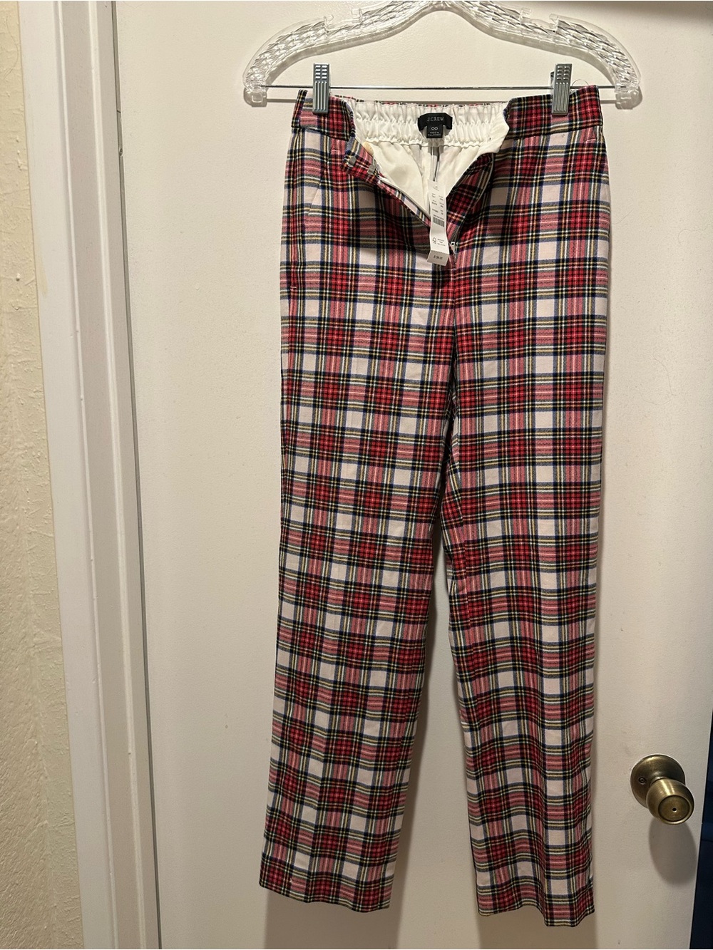 NWT J. Crew Red & Black & White Plaid Pants Size 00